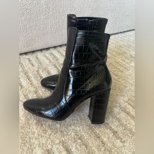Aldo Black Croc-Embossed Ankle Boots